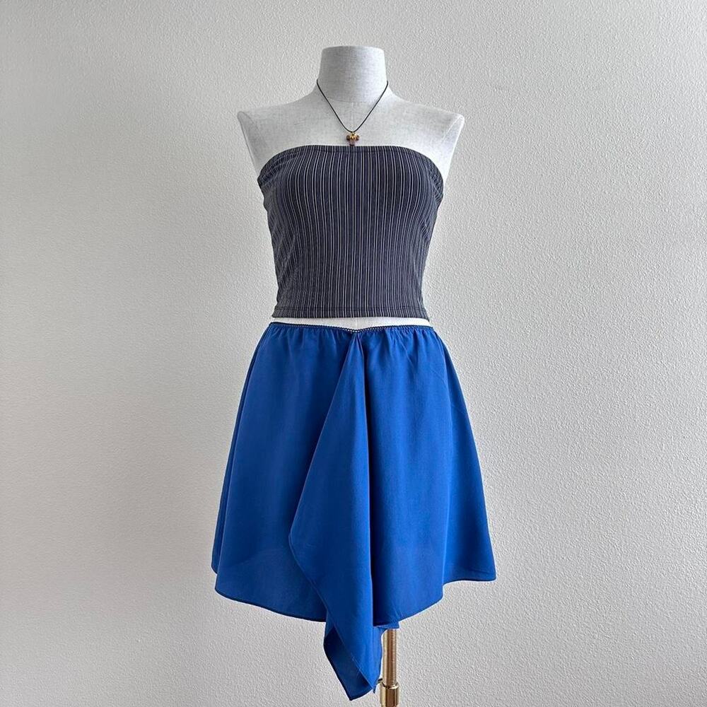 blue silk layered ruffle mini skirt